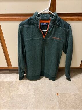 Men’s Vineyard Vines Green Quarter-Zip Pullover with Orange Trim